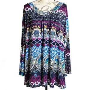 One world mixed pattern tunic